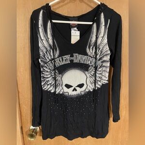 #165-HARLEY DAVIDSON -Women's Black long sleeve with hood